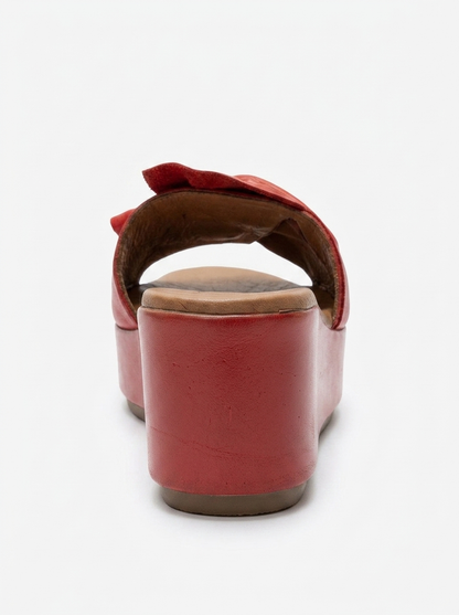 JEFF - Red Genuine Leather Wedge Heel Slide (Women)