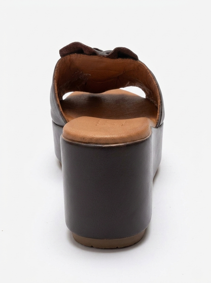 JEFF - Brown Genuine Leather Wedge Slide (Women)