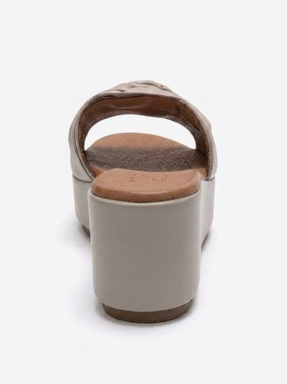 JEFF - Taupe Genuine Leather Block Heel Slide (Women)