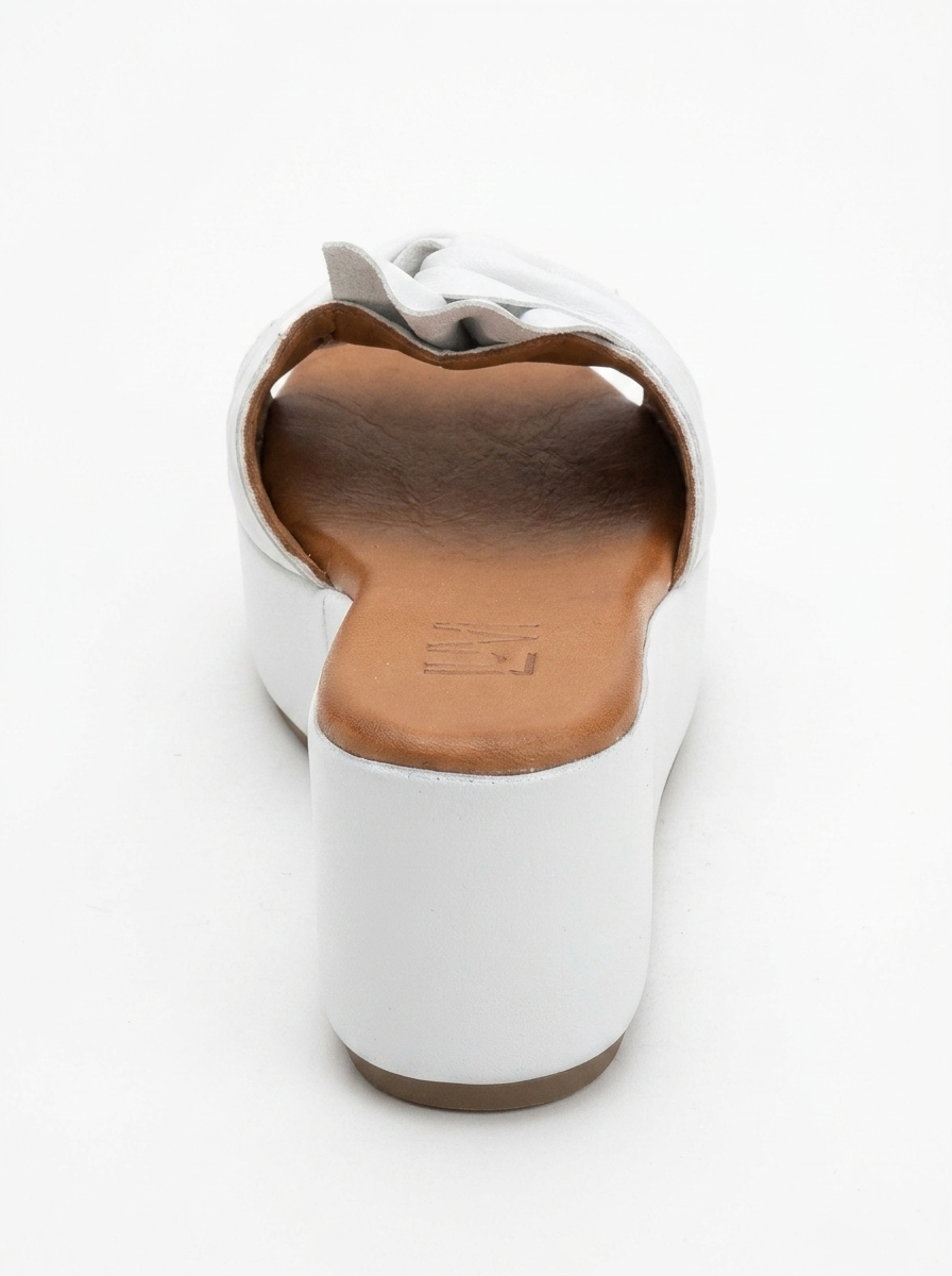 Syndra - White Bow Wedge Leather Sandal (Women)