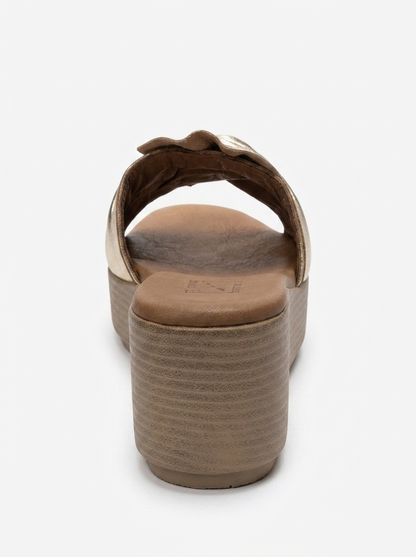 JEFF - Gold Genuine Leather Wedge Heel Slide (Women)