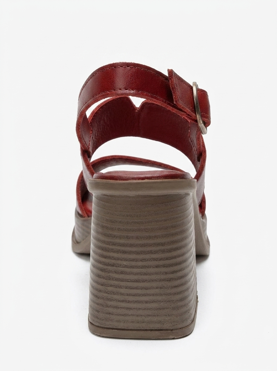 KEVIN - Red Genuine Leather Platform Heel Sandal (Women)