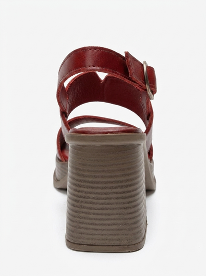 KEVIN - Red Genuine Leather Platform Heel Sandal (Women)