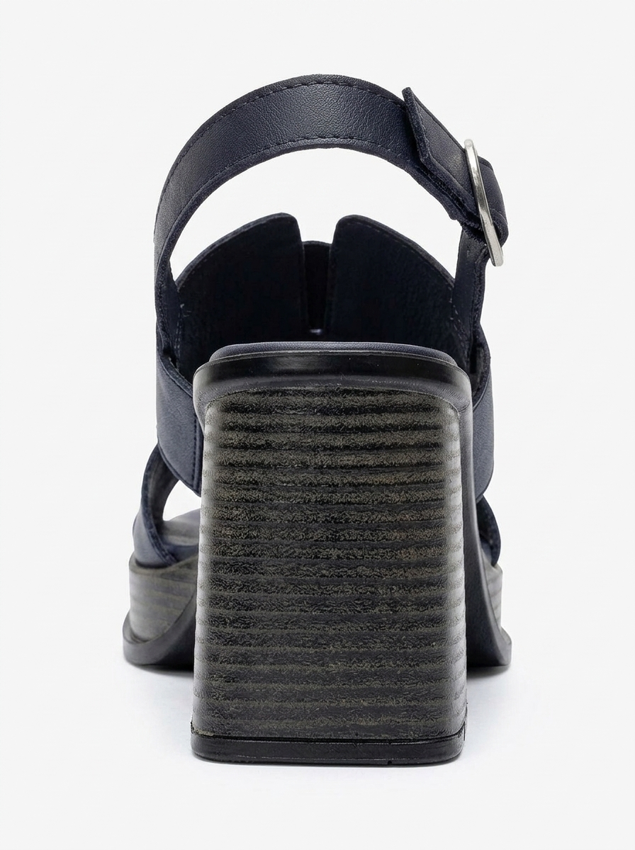 KEVIN - Navy Genuine Leather Platform Heel Sandal (Women)