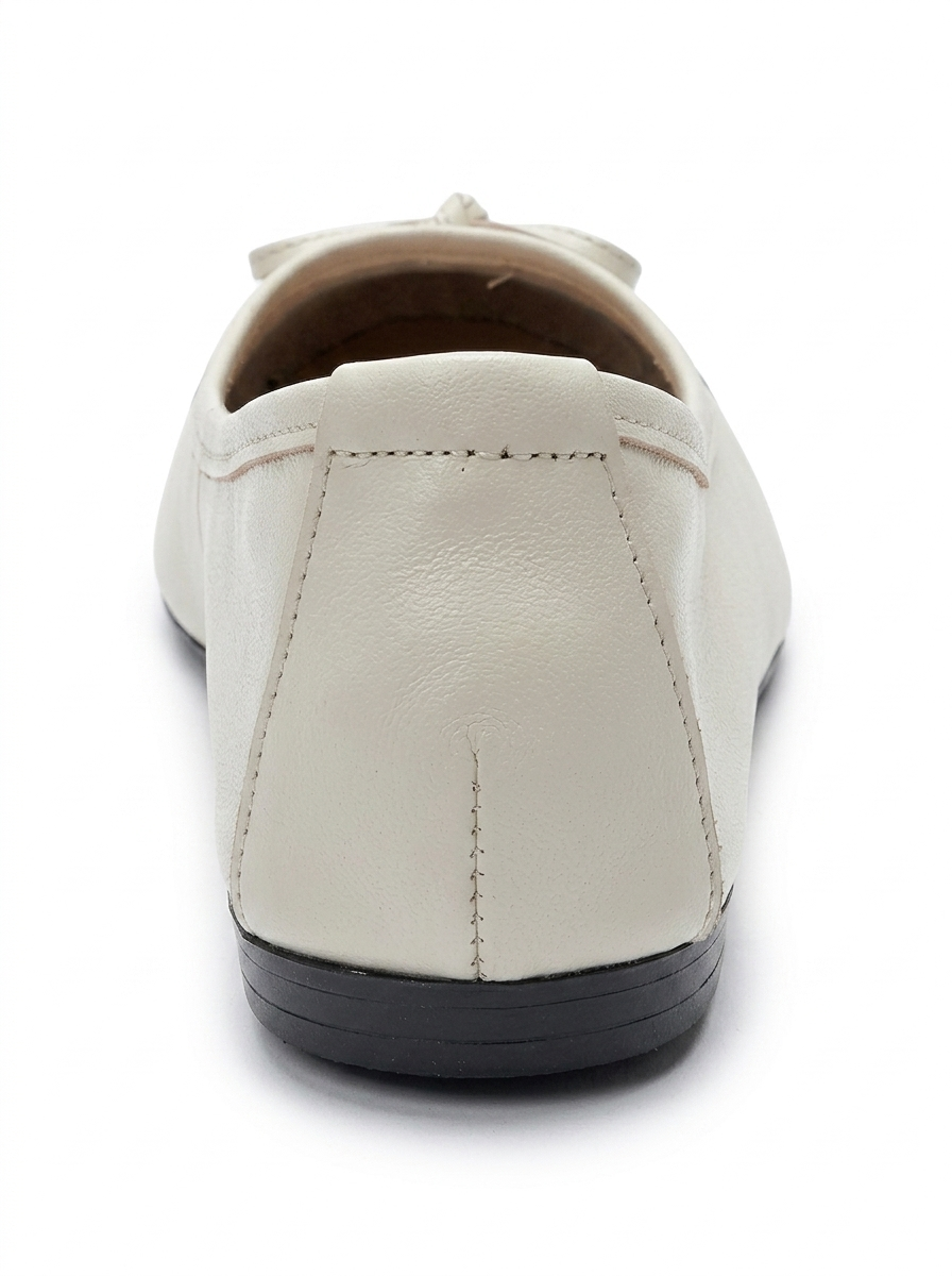 JENS - Off-White And Black Genuine Leather Bow Ballet Flat (Women)