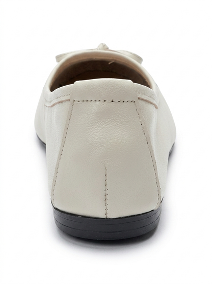 JENS - Off-White And Black Genuine Leather Bow Ballet Flat (Women)