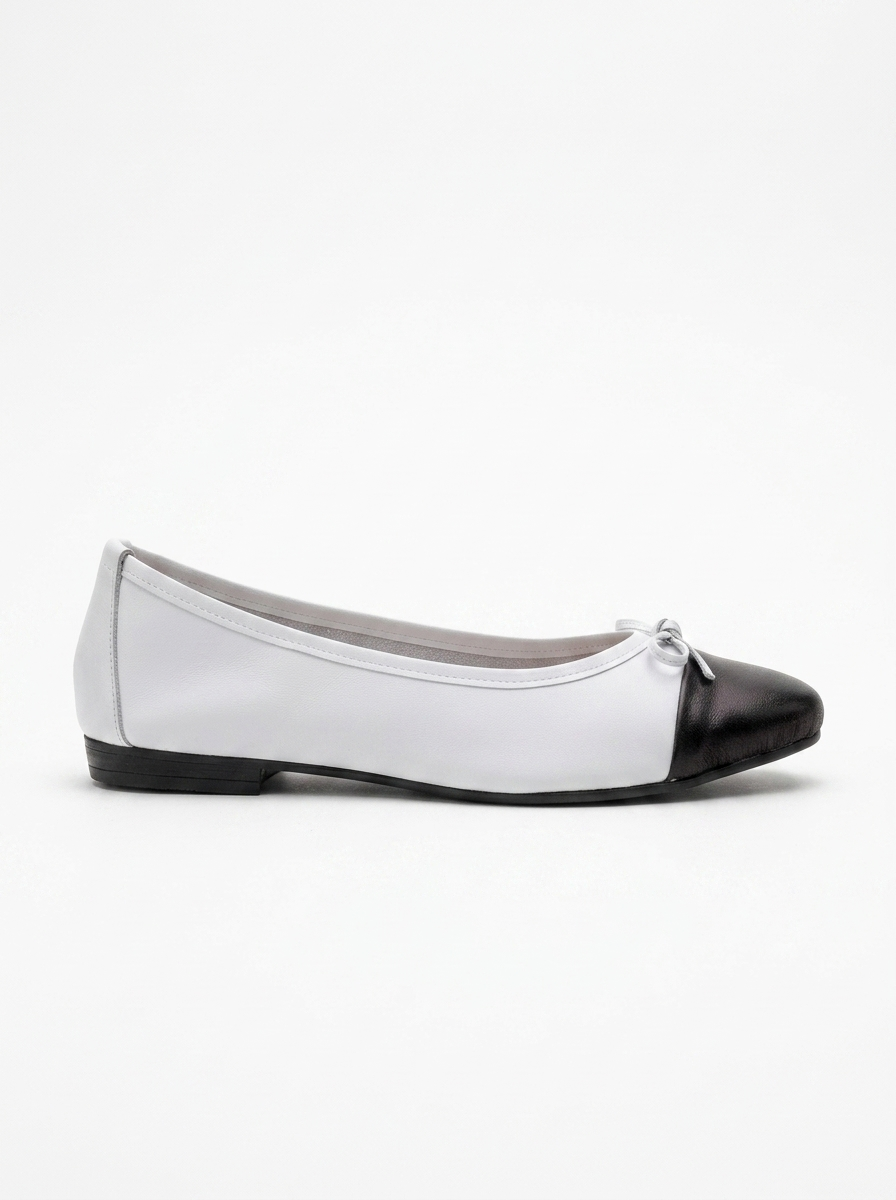 Jens - White Toe Cap Leather Ballet Flats (Women)