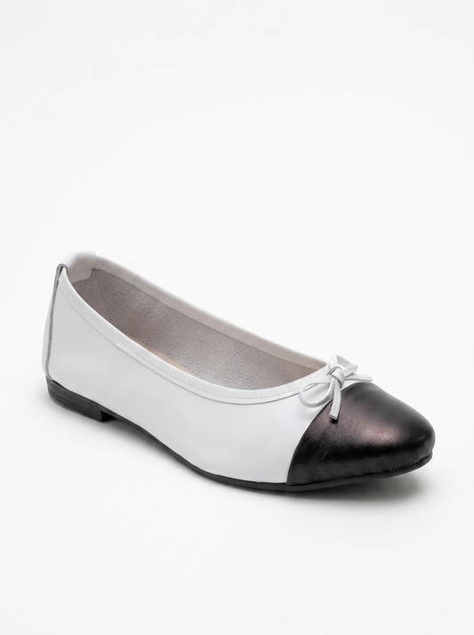 Jens - White Toe Cap Leather Ballet Flats (Women)
