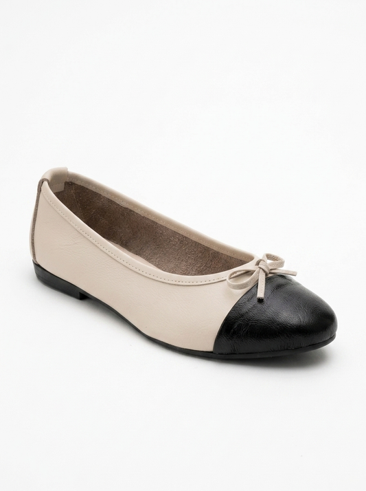 Jens - Beige Toe Cap Leather Ballet Flats (Women)