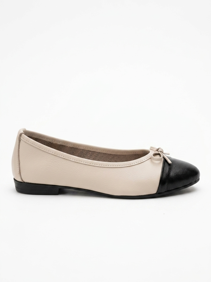 Jens - Beige Toe Cap Leather Ballet Flats (Women)