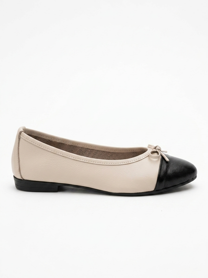 Jens - Beige Toe Cap Leather Ballet Flats (Women)