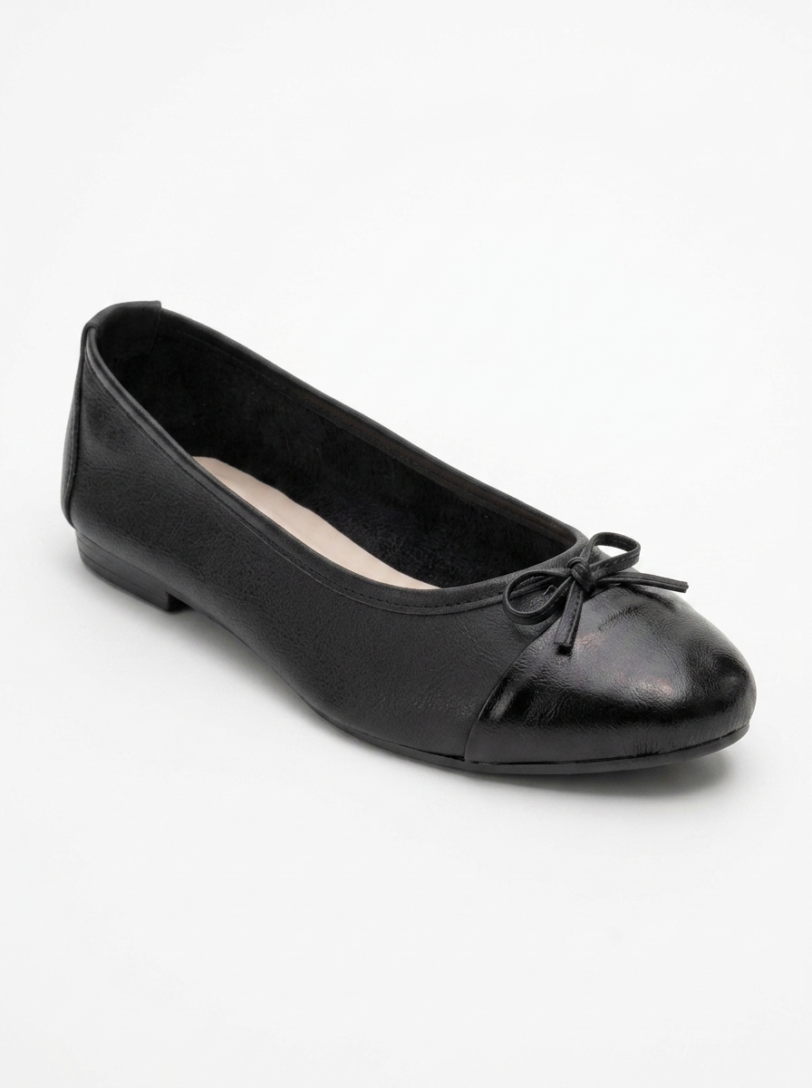 Jens - Black Toe Cap Leather Ballet Flats (Women)