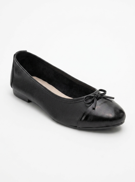 Jens - Black Toe Cap Leather Ballet Flats (Women)