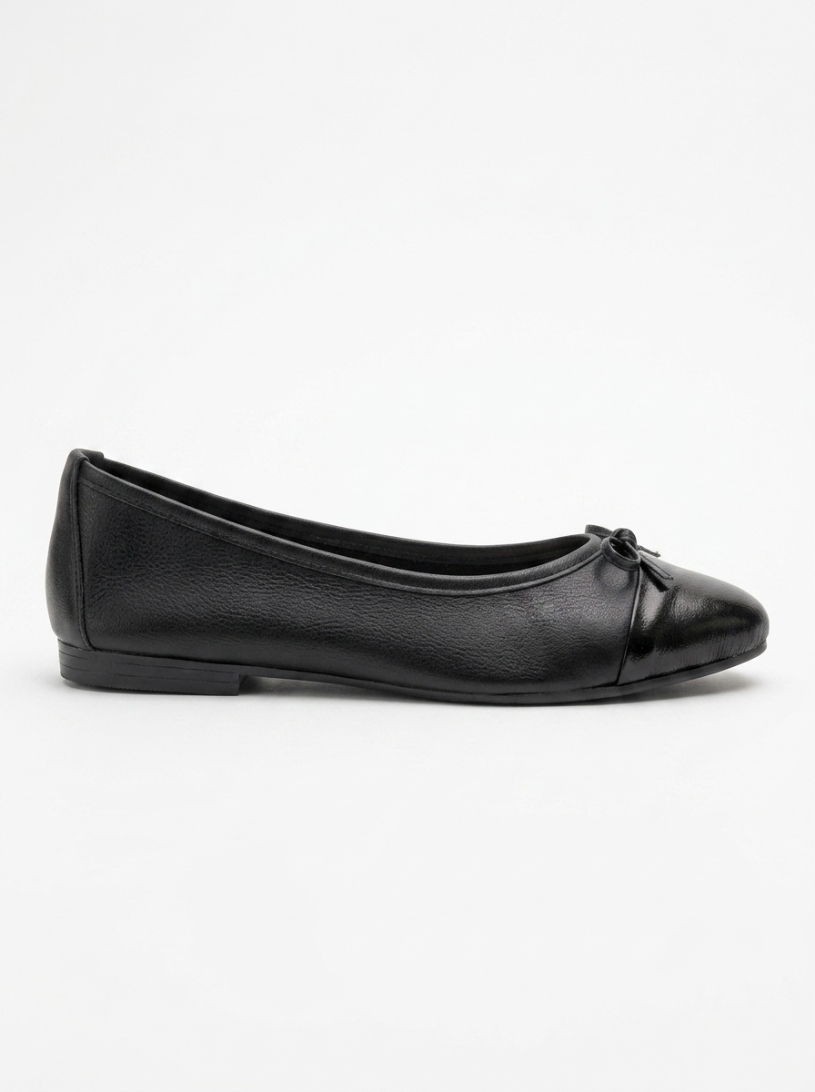 Jens - Black Toe Cap Leather Ballet Flats (Women)