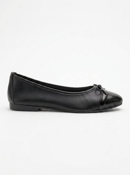 Jens - Black Toe Cap Leather Ballet Flats (Women)