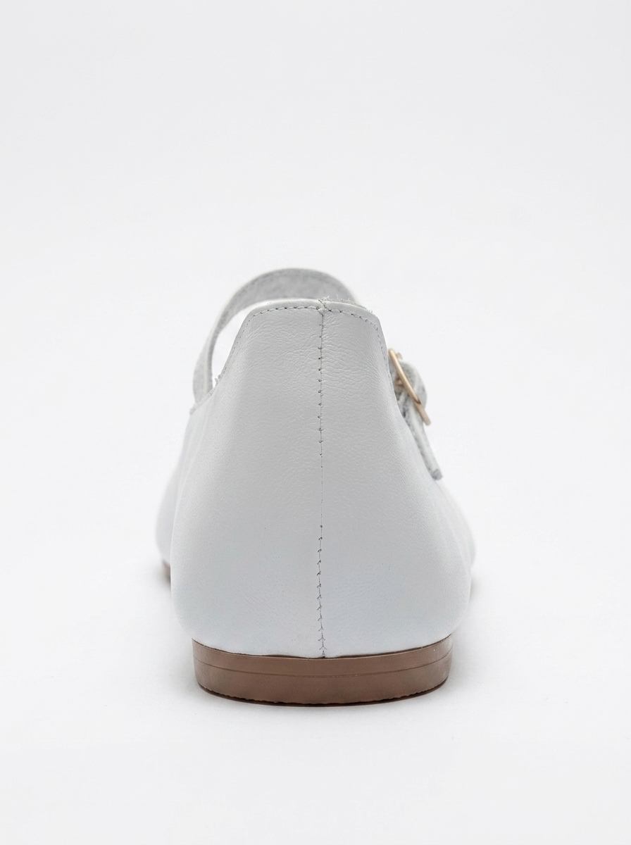 LUNAIRE - White Genuine Leather Single-Strap Pointed-Toe Ballet Flat (Women)