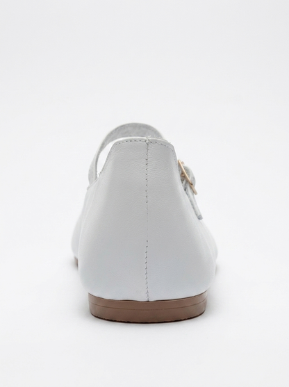LUNAIRE - White Genuine Leather Single-Strap Pointed-Toe Ballet Flat (Women)