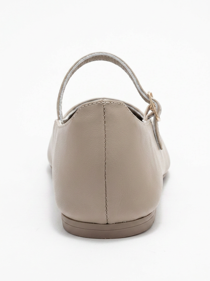 Lunaire - Taupe Genuine Leather Pointed Toe Single Strap Ballet Flat (Women)