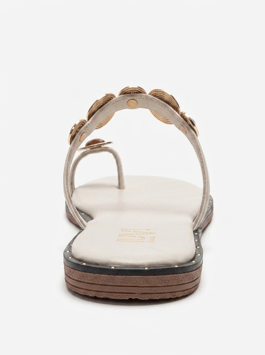 MARTINEZ - Beige Genuine Leather Thong Sandal (Women)