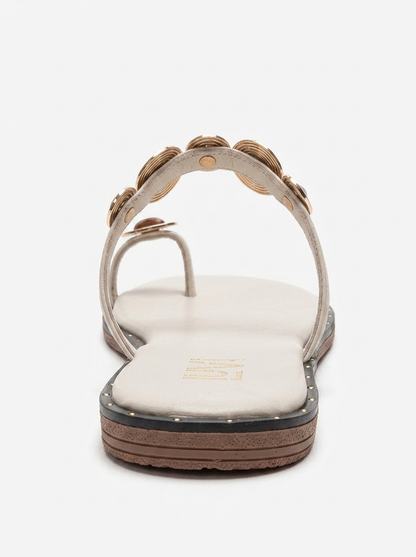 MARTINEZ - Beige Genuine Leather Thong Sandal (Women)