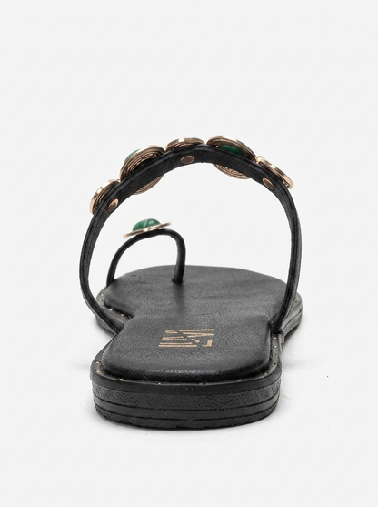 MARTINEZ - Black Genuine Leather Thong Sandal (Women)
