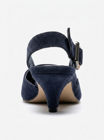 DIORIS - Navy Suede Genuine Leather Kitten Heel Slingback Pump (Women)