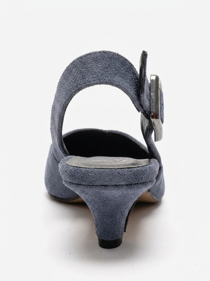 DIORIS - Denim Blue Genuine Leather Slingback Kitten Heel Pump (Women)