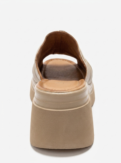 NELLIE - Beige Genuine Leather Platform Slide (Women)