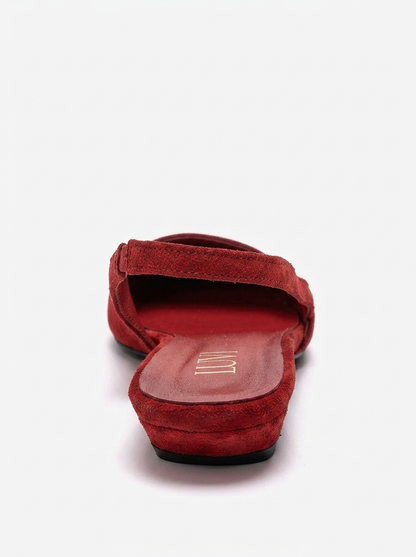 Berlina - Red Genuine Suede Leather Low Block Heel Slingback Shoe (Women)