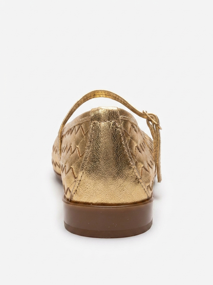 YEVORA - Gold Genuine Leather Ballet Flat Mary Jane (Women)