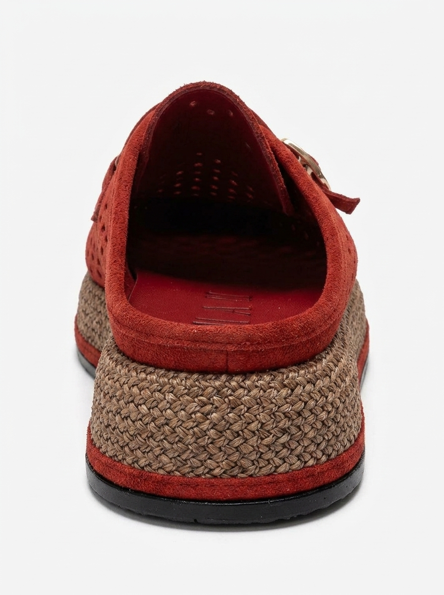 VONE - Red Genuine Leather Buckled Closed-Toe Mule (Women)