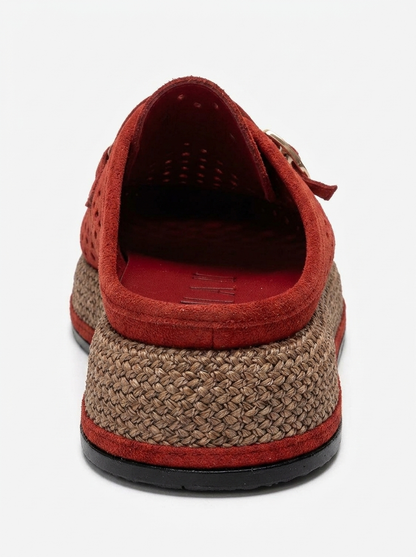 VONE - Red Genuine Leather Buckled Closed-Toe Mule (Women)