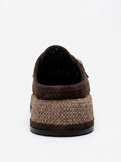 Vone - Brown Suede Genuine Leather Buckled Closed-Toe Slide (Women)