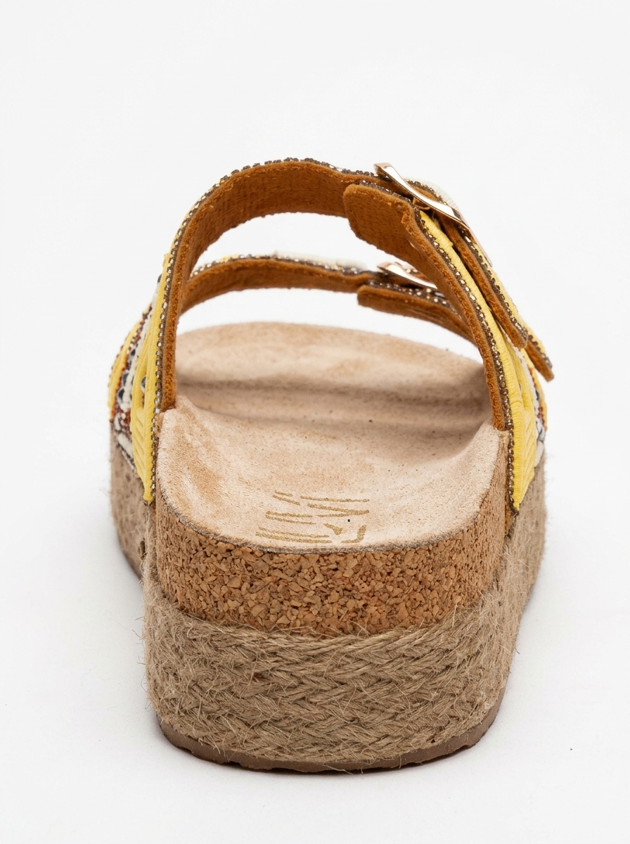 Chanclas de plataforma de paja con cuentas amarillas Bobby (Mujer)