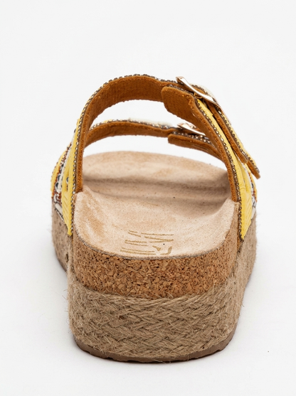 Chanclas de plataforma de paja con cuentas amarillas Bobby (Mujer)