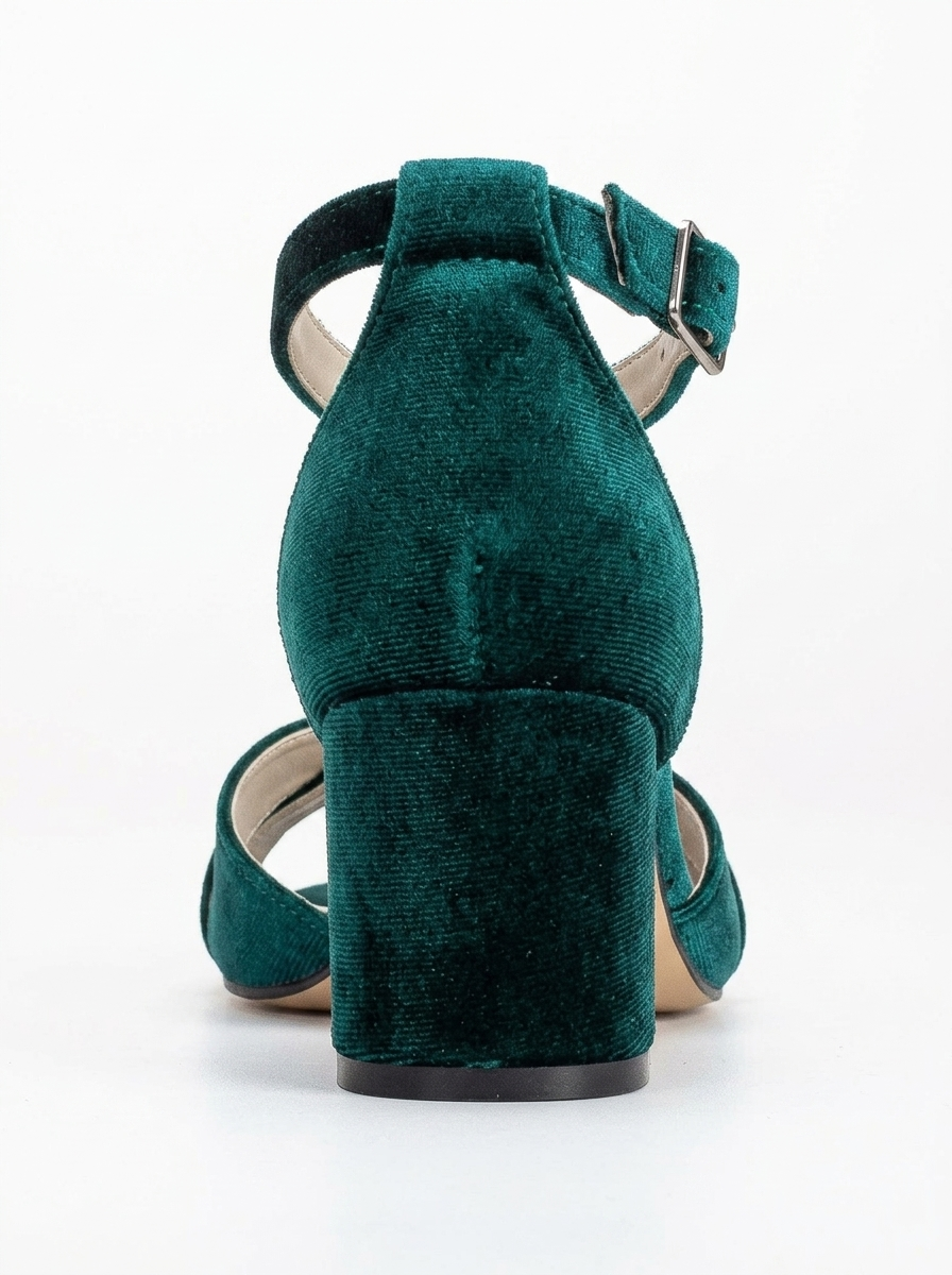 Aurora - Green Velvet Low Heel Sandals