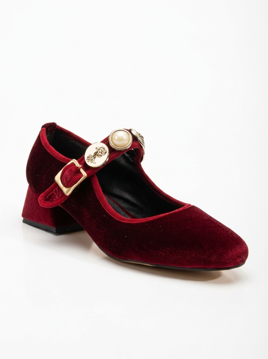 Macbeth - Burgundy Velvet Mary Jane Shoes