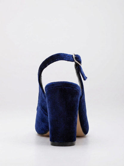 Emma - Dark Blue Velvet Slingback Shoes