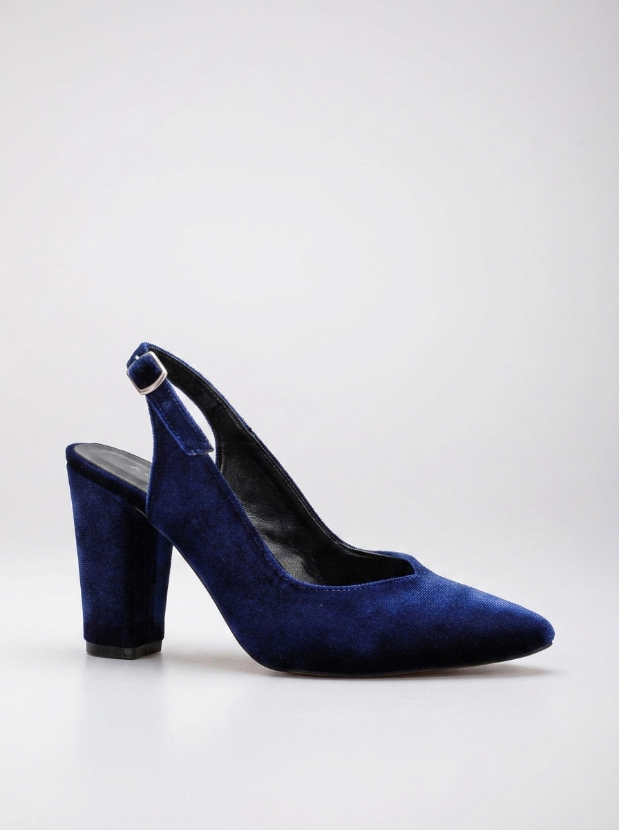 Emma - Dark Blue Velvet Slingback Shoes