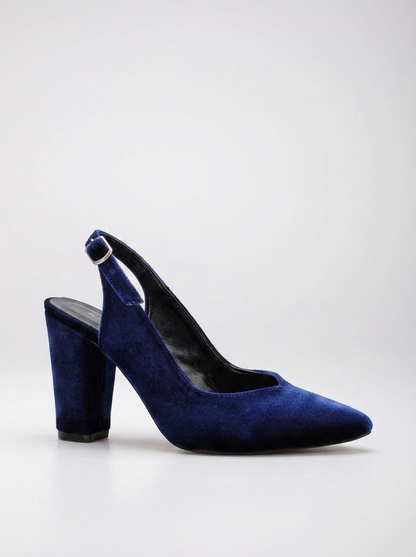 Emma - Dark Blue Velvet Slingback Shoes