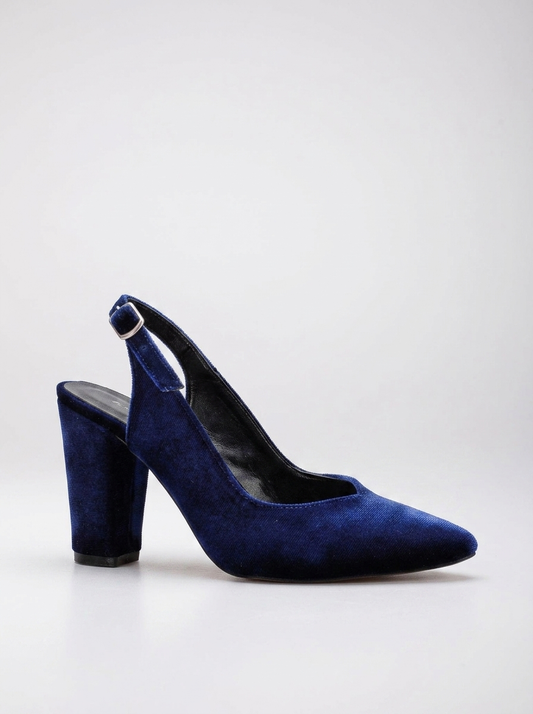 Emma - Dark Blue Velvet Slingback Shoes
