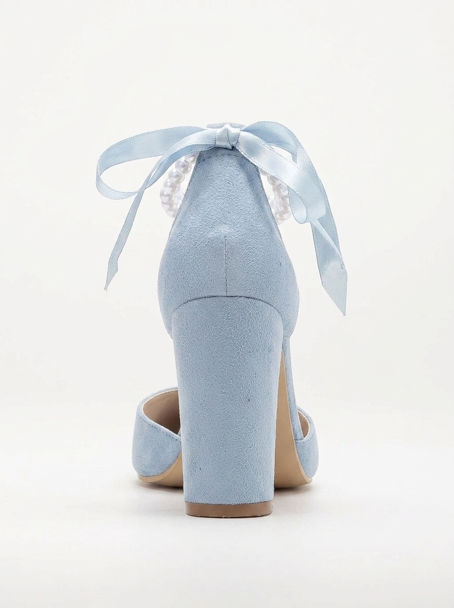 Denise - Baby Blue Suede Wedding Heels with Pearls
