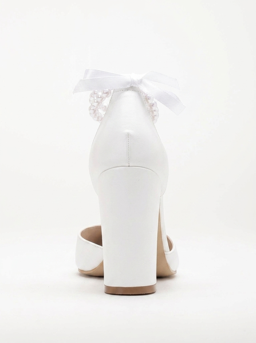 Denise - White Wedding Heels with Pearls
