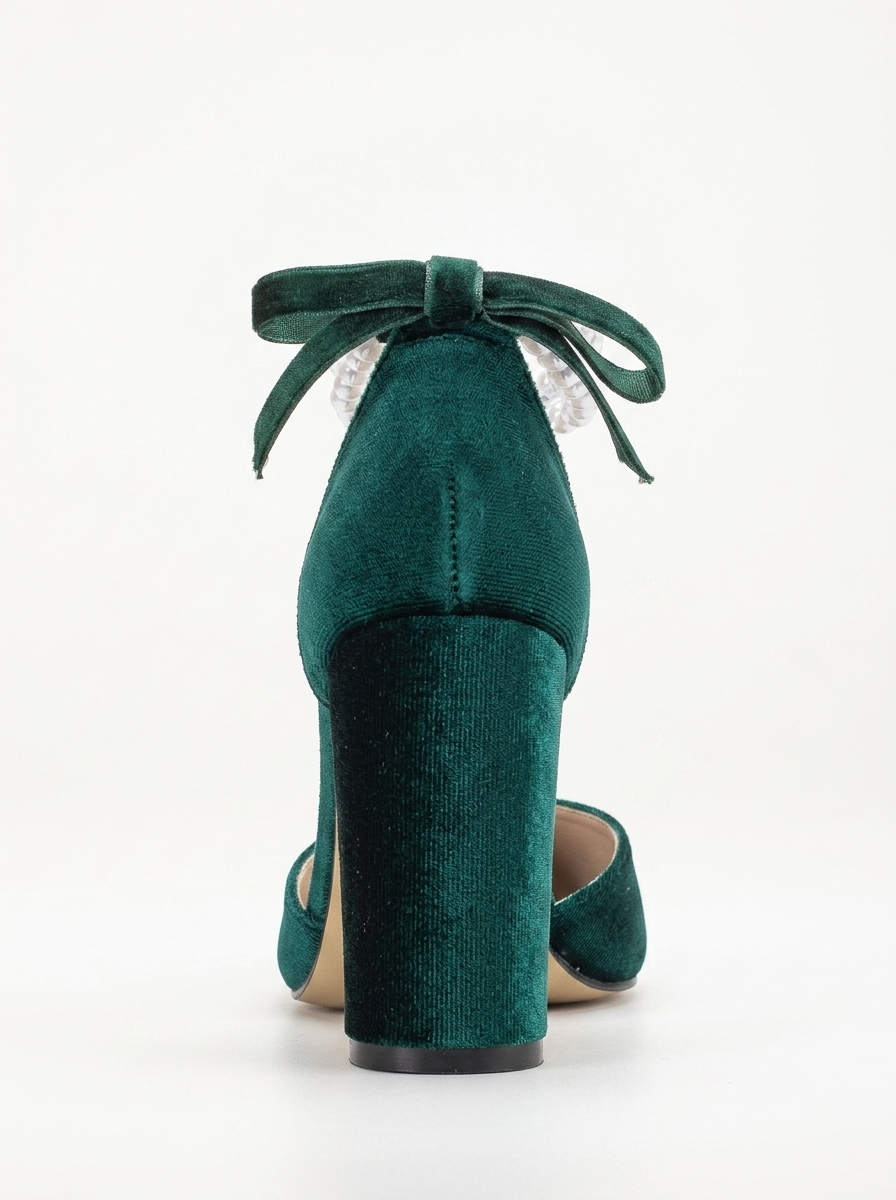 Denise - Emerald Green Heels with Pearls