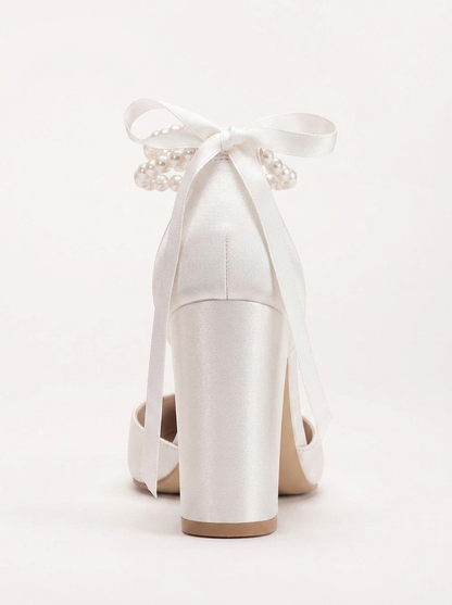 Denise - Ivory Wedding Heels with Pearls