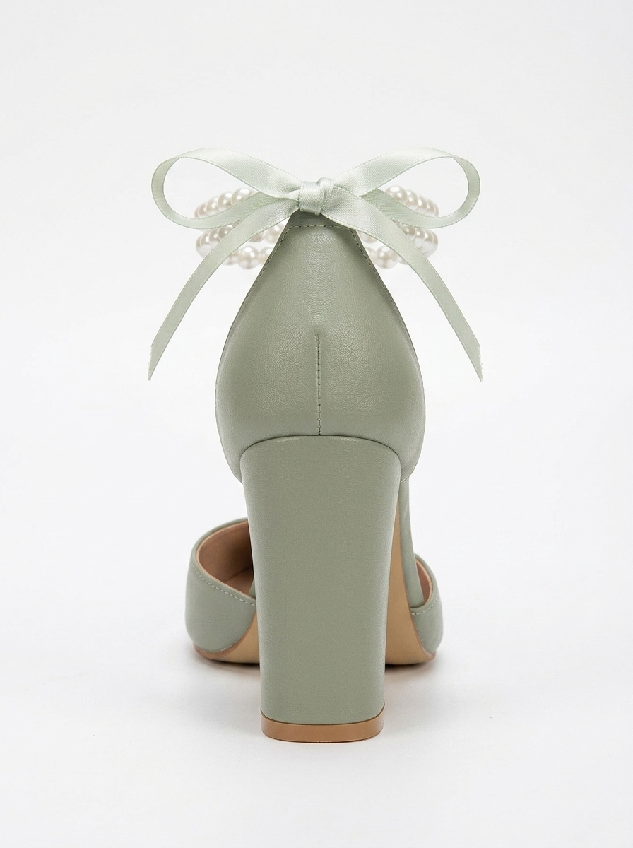Denise - Sage Green Wedding Heels With Pearls