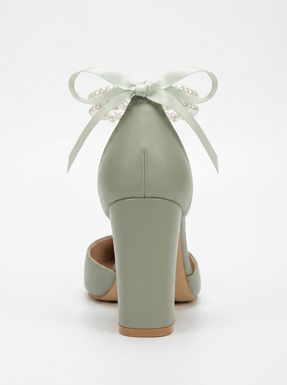 Denise - Sage Green Wedding Heels With Pearls
