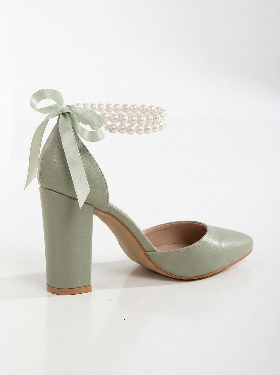 Denise - Sage Green Wedding Heels With Pearls
