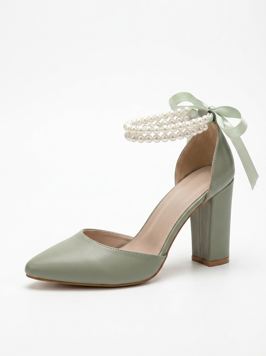 Denise - Sage Green Wedding Heels With Pearls