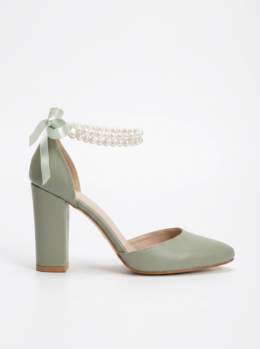 Denise - Sage Green Wedding Heels With Pearls